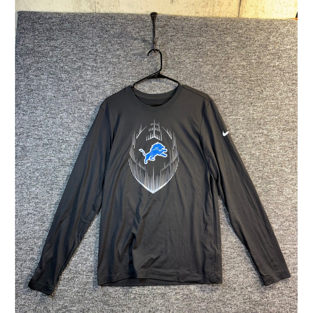 Nike Detroit Lions Dri-FIT Long Sleeve Shirt Mens Small Black NFL Graphic Tee